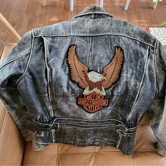 Very Rare, Vintage Harley Davidson Patinaed Leather Mileage Club Jacket, Size XL - Picture 2 of 16
